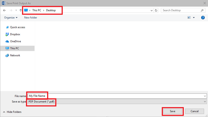 Save dialogue box